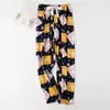Calças de pijama de seda de algodão Calças Shrink Femininas Verão Novo Tamanho Grande Soltas Grávidas Calças Externas com Lanterna de Bolso Shrink Calças