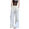 Pantalones casuales con lazo gris claro de estilo retro para mujer, ropa de trabajo fina de verano, pantalones largos holgados de pierna ancha y rectos para bailar