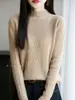 Suéter de Lana 100% Pura de Cuello Medio para Mujer, Tejido Jacquard de Diamantes, Suéter Holgado Cálido de Manga Larga, Prenda Base Superior