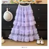 Falda de malla adelgazante de cintura alta AliExpress cintura elástica longitud media hasta la rodilla multicapa con volantes falda tipo pastel súper de hadas