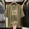 Camiseta de Manga Corta Pesada Estilo Americano de Algodón Puro para Hombre, 260g, Camiseta Básica Holgada de Cuello Redondo con Diseño Estampado, Top de Algodón 100% de Media Manga