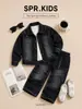 Conjunto de Ropa de Otoño para Niños 2026 Nuevo Estilo para Bebés y Niños Pequeños Informal Chaqueta de Mezclilla con Borde Deshilachado de Tres Dimensiones Conjunto de Dos Piezas de Manga Larga