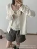 Cardigã de tricô two-piece vazado para mulheres, novo casaco suéter solto estilo coreano para primavera e outono, top curto versátil