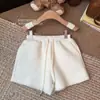 Pantalones Casuales de Lana de Color Sólido, Elegantes y Sencillos, con Cordón, de Cintura Alta para Mujer, Nuevos Shorts Gruesos de Cadera Ajustada de Nicho Otoño e Invierno 2025