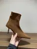 Botas de Tacón Alto Puntiagudas Estrechas Otoño/Invierno 2026 para Mujer Tacón Fino Francés Botines de Ante Retro con Cremallera Trasera Botas de Moda Elásticas