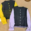 Jaqueta Suéter de Tricô Patchwork Solta Versátil Nova Primavera e Outono Falso Duas Peças Suéter Listrado de Alta Qualidade para Mulheres
