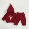 Moletom com Capuz de Veludo Dupla Face Outono e Inverno para Bebês, Meninos e Meninas, Engrossado e Fofo, Roupas Tops de Natal e Ano Novo