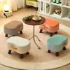 Banqueta pequena com pernas de madeira, banqueta para trocar de sapato, apoio de pé para sofá de sala, banqueta baixa de mesa de centro, banco de sapatos, banqueta pequena de couro, empilhável