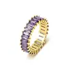 Ins Anillo de Acero de Titanio de Lujo Ligero de Alta Gama Europeo con Garras y Circonita Rectangular, Anillo Completo de Diamantes para Mujer, Joyería de Mano Transfronteriza Chapada en Oro
