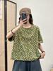 2025 Verano Nuevo Cuello Redondo Casual Artístico Jersey Camiseta Estampado Floral Combinable Manga Corta Mujer