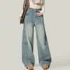 Jeans de tiro alto de color claro para mujer, talla grande, nuevo estilo primavera/otoño, adecuados para tipos de cuerpo de pera, piernas gruesas, caderas anchas, corte recto adelgazante