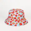 Chapéu de Pescador Transfronteiriço Estilo Coreano Versátil Fofo Estampado de Morango Chapéu de Pescador Dupla Face para Homens e Mulheres Chapéu de Balde Protetor Solar para Casais
