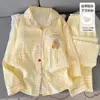 Pijama feminino para comércio exterior no atacado para primavera e outono, com bojo, xadrez de desenho animado estilo japonês, manga longa, calça longa, conjunto de roupa de casa de modelagem solta