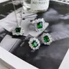 Pendientes Collar Anillo Versátiles de Lujo Accesible Retro Europeo y Americano con Piedra Preciosa Esmeralda Circonita Aguja de Plata 925