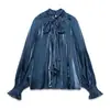 Ins atacado de roupas femininas estilo europeu e americano transfronteiriço camisa elegante com laço textura de cetim de seda 8741252 756