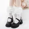 Calcetines hasta la pantorrilla con ribete de encaje, Calcetines de algodón Lolita dulces con lazo, Calcetines JK con lazo hasta la rodilla, Calcetines Lolita estilo ballet