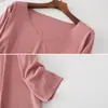 Otoño 2021 Estilo Coreano Casual Holgado Camiseta Básica para Mujer Camiseta de Manga Larga con Cuello en V para Mujer Top de Capa Interior para Mujer Color Sólido Nuevo Estilo