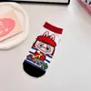 Calcetines japoneses de dibujos animados para mujer, de algodón peinado, estilo náutico, bonitos, con dibujos, cortos y con bordes cruzados.