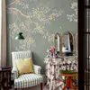 Decoración de Revestimiento de Pared Pincelada Fina Arte de Flores y Pájaros Papel Tapiz Lujoso B&B Papel Tapiz de Fondo de TV Estilo Chino Sala de Estar Dormitorio Mural