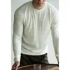 Camiseta Base Casual de Manga Larga para Hombre Otoño/Invierno 2026 con Cuello Pequeño/Mediano Acanalado y Textura de Punto de Lana y Seda