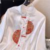 Foto Real Primavera 2025 Nueva Camisa Bordada para Mujer Nuevo Estilo Chino de Dama Camisa Elegante de Manga Larga Camisa Base