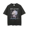 Nuevo Producto 2025: Camiseta de Mezclilla Estampada de Manga Corta Estilo Gótico Oscuro Europeo y Americano para Hombres y Mujeres