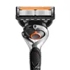 Navaja de afeitar manual con cinco cuchillas, Cabezal de navaja de cinco cuchillas naranja y negro, Navaja de afeitar para hombre, Navaja para barba, Mango de navaja, Cabezal de navaja