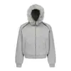 Sudadera con capucha Magic Bear Estilo Callejero Americano Peso Pesado con Cuello de Piel, Corte Holgado, Estilo High Street, Chaqueta para Pareja, Sudadera con Cremallera