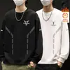 Camiseta Masculina de Manga Longa em Destaque, Marca da Moda, Forrada com Fleece, Top Outono-Inverno, Moletom, Camiseta Básica Juvenil, Camada Base