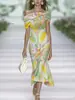 2026 Novo Estilo Transfronteiriço Estampa Floral com Elementos 3D Estampagem Digital Elegante Vestido Curto de Um Ombro