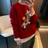 Suéter de Lã Tricotado com Bordado Pesado para Mulheres, Estilo Europeu 2026 Inverno Nova Moda Tendência de Suéter Básico Feminino Europeu
