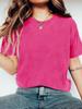 Camiseta de manga corta de algodón para mujer, de color liso, informal, de Amazon, disponible en stock, para comercio exterior, venta al por mayor.