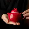 Dinastía Tang y Song Esmalte de Color Mineral Original Lang Hong Festivo Hogareño Estilo Chino Tetera Estampada en Oro Juego de Té Kung Fu con Filtro de Bola Tetera Portátil