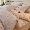 Conjunto de roupa de cama infantil de algodão escovado com desenho animado, quatro peças, para outono e inverno, conjunto de cama espesso de algodão puro com capa de edredom e lençol de solteiro