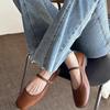 Sapatos Mary Jane Planos Estilo Francês 2025 Outono Nova Moda Bico Quadrado Raso Slip-On Fivela Sapatos de Vovó para Mulheres