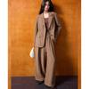Shengdu26 Otoño Nuevo Estilo Francés Gama Alta Mezcla de Tencel Lino Rayón Elegante Conjunto de Traje/Pantalón Largo para Mujer