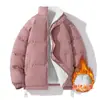 Chaqueta de algodón engrosada con forro polar de talla europea transfronteriza para hombre, estilo pareja de color liso, cuello alto, holgada, para invierno, abrigo de algodón acolchado