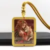 Escritura Integrada con Cinabrio Pintado en Oro, Tanka Semimanual de Zaki Lhamo, Tanka del Dios Amarillo de la Riqueza, Collar con Colgante de Amuleto de Buda Portátil