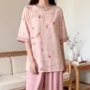 Familia Algodón Seda 2026 Estilo Nuevo Estilo Nacional Pijama de Algodón Seda para Mujer, Conjunto de Manga Corta de Algodón Artificial Estilo Nacional, Se Puede Usar Afuera, Estilo Delgado
