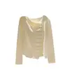 Suéter de Tricô com Gola V Franzida, Manga Longa e Barra Assimétrica, Novo Design Outono/Inverno 2026 para Mulheres, Top Slim Fit