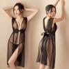 Nueva falda larga de tul lencería sexy sexy caliente malla de encaje transparente pijama falda larga retro abertura hueca