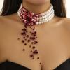 Collar con borlas y gotas de sangre de viento gótico para mujer, joyería transfronteriza de comercio exterior europeo y americano, gargantilla de cuentas para Halloween