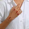 Joia de Moda Cruzada Europeia e Americana Corrente de Dedo de Cristal Pulseira Corrente de Dedo Simples Versátil Anel de Dedo Pérola Corrente de Pulso Acessório de Mão