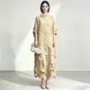 Elegante vestido de noche talla grande para madres, estilo Issey Miyake, con elaborados pliegues tridimensionales, cuello superpuesto, corte holgado, efecto adelgazante