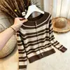 Suéter de Punto con Rayas Maillard de un Hombro para Mujer 2026 Otoño Nuevo Talla Grande Diseño para Personas con Curvas Sweater de Nicho