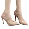Sapatos de Salto Alto Nude para Mulheres, Bico Fino, Novidade Outono 2026 Scarpin de Couro Envernizado sem Costas, Sandálias de Salto Agulha Nude para Verão
