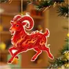 2027 Zodíaco de Ano Novo Ovelha Pingente Acrílico Plano Natal Ano Novo Ovelhinha Enfeite Decoração de Árvore de Natal Chave