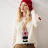 Suéter 100% Caxemira Feminino Malha 7 Fios Engrossado Gola Redonda Intársia Outono e Inverno Suéter Feminino Nova Camisa Base Tricotada