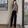 Pantalones de Pierna Ancha con Colgante para Mujer Estilo Coreano ins Moda Cintura Alta Estudiante Colgante Ancho Elástico Adelgazantes Tubo Recto Abertura Pantalones Casuales para Verano