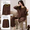 Cárdigan de manga larga para primavera y otoño con copas incorporadas en el pecho, pijama de algodón puro cómodo y agradable para la piel, un conjunto de ropa de estar de dos piezas dulce y encantador que también se puede usar como ropa exterior.